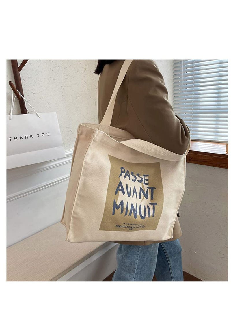 حقيبة قماشية أنيقة قابلة لإعادة الاستخدام للنساء والفتيات - تصميم بسحاب مع نقشة كلمات عصرية، مثالية للتسوق والمدرسة والمكتبة (14.5 × 13.5 بوصة) - Image 3