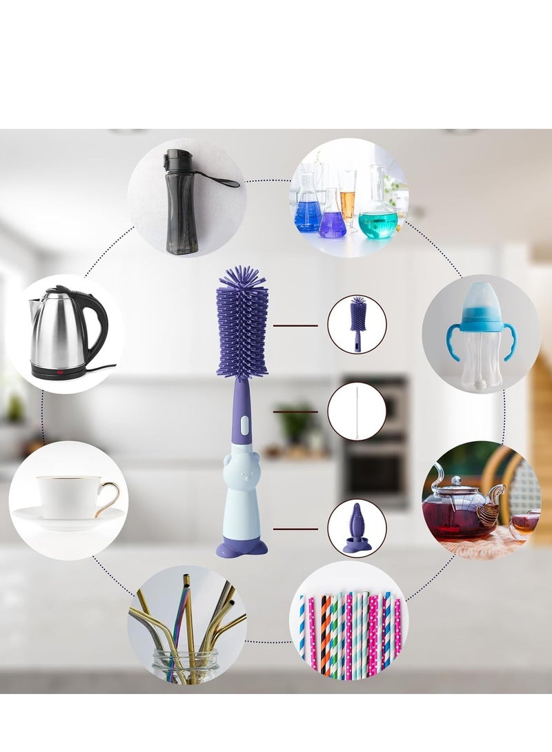 Excefore Baby Bottle Brush Set 3-In-1 Bottle Cleaning Tool Pacifier Brush Reusable Bottle Cleaner For Various Baby Bottles Glass Cups And Thermoses (Bear) - Image 3