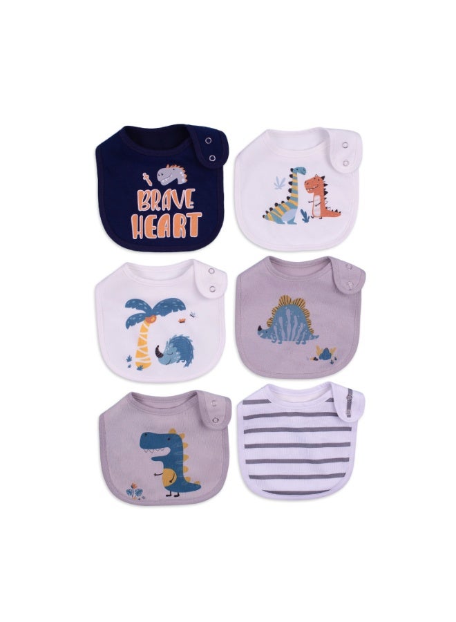 Baby Bibs Set of 6, Waterproof Cotton with Adjustable Snaps, Dinosaur Design, 19.7 x 20.4 cm - Image 1