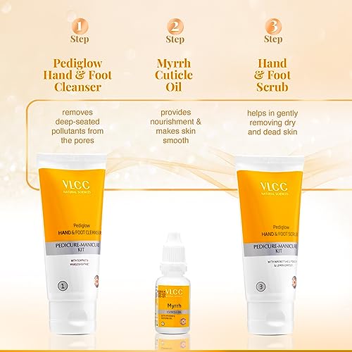VLCC Pedicure - Manicure Hand & Foot Kit - 150g + 60ml | Remove Dirt, Impurities & Dead Skin Cells | Softens and Nourishes Hand and Feet | Combo of Oil, Cleanser, Scrub, Cream, Anti tan pack. - Image 5