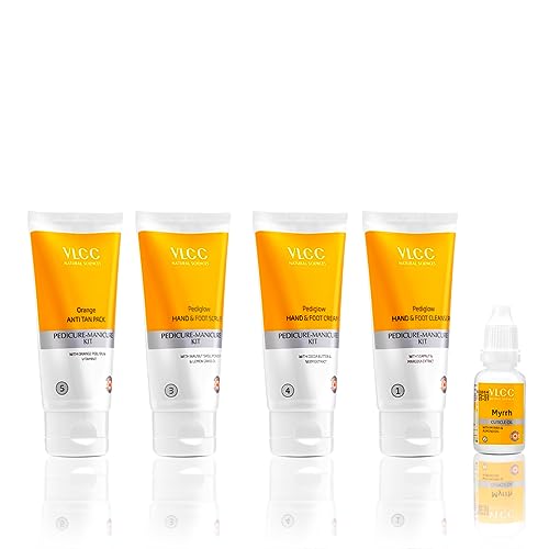 VLCC Pedicure - Manicure Hand & Foot Kit - 150g + 60ml | Remove Dirt, Impurities & Dead Skin Cells | Softens and Nourishes Hand and Feet | Combo of Oil, Cleanser, Scrub, Cream, Anti tan pack. - Image 2