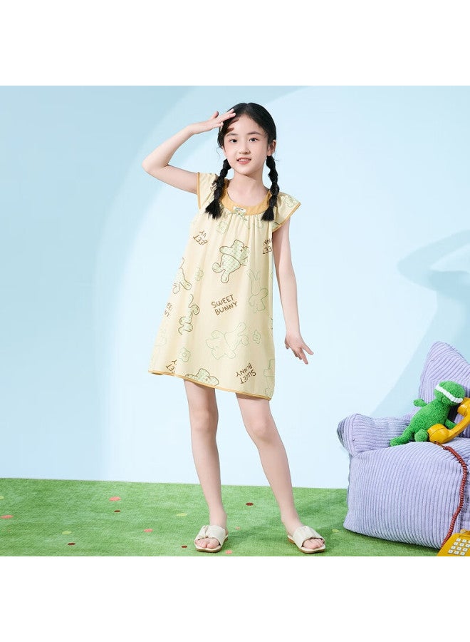 Fenton Fenteng 100% Cotton Sleep Dress For Girls New Vitality Little Rabbit Breathable Can Be Worn Outside Children's Air-conditioned Clothing - Image 2