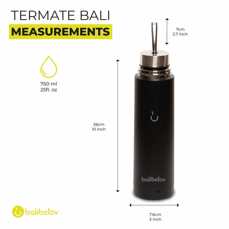 BALIBETOV بالبيتوف 25oz زجاجة يربا مات للخدمة الذاتية – كوب مات أوتو-سيبانتي من الستانلس ستيل مع فوهة مزدوجة | مبردة بالتفريغ، لا تنسكب، الكل في واحد لصنع المات | يحافظ على الماء ساخن لساعات - Image 3