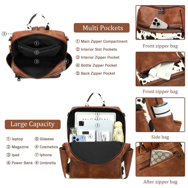AGLOD Leather Backpack Purse for Women Designer Ladies Shoulder Bag Fashion Faux Work Travel Daypack - Image 4