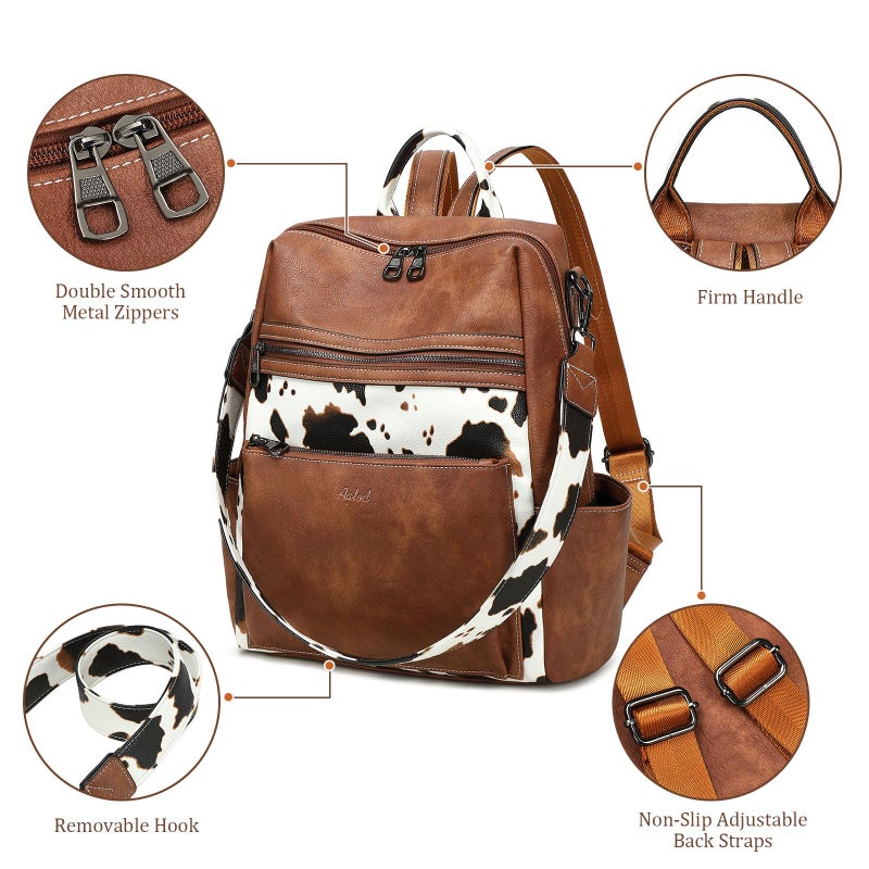 AGLOD Leather Backpack Purse for Women Designer Ladies Shoulder Bag Fashion Faux Work Travel Daypack - Image 2