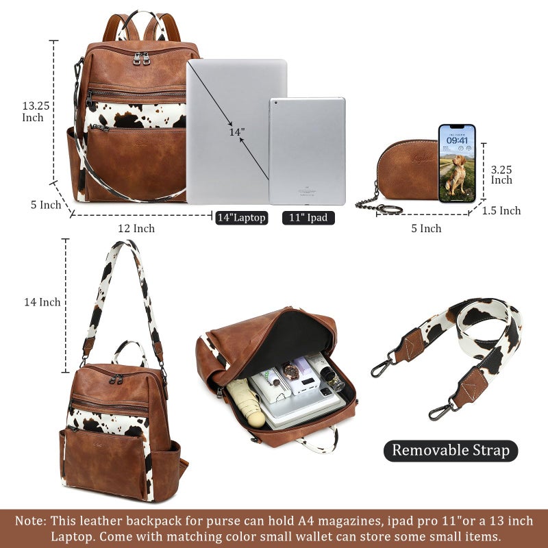 AGLOD Leather Backpack Purse for Women Designer Ladies Shoulder Bag Fashion Faux Work Travel Daypack - Image 3