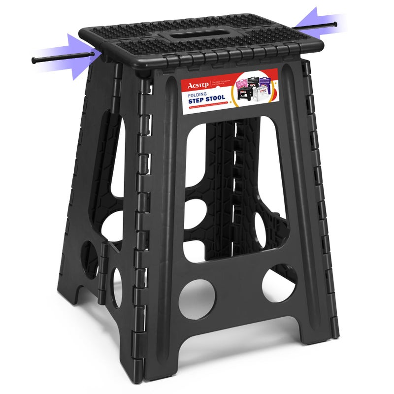 ACSTEP 175 Inch Folding Step Stool for Adults and Kids NonSlip Plastic Foldable Stepping Stool Collapsible Folding Stool with Handle Holds Up to 400lbs for Kitchen Dot Black 1 Pack