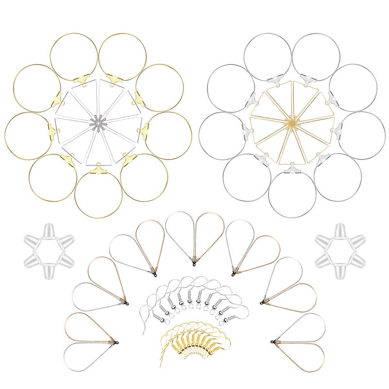 TopBine 60pcs Hoop Earrings Set  Round Teardrop Triangle  Gold K White K  DIY Earring Making