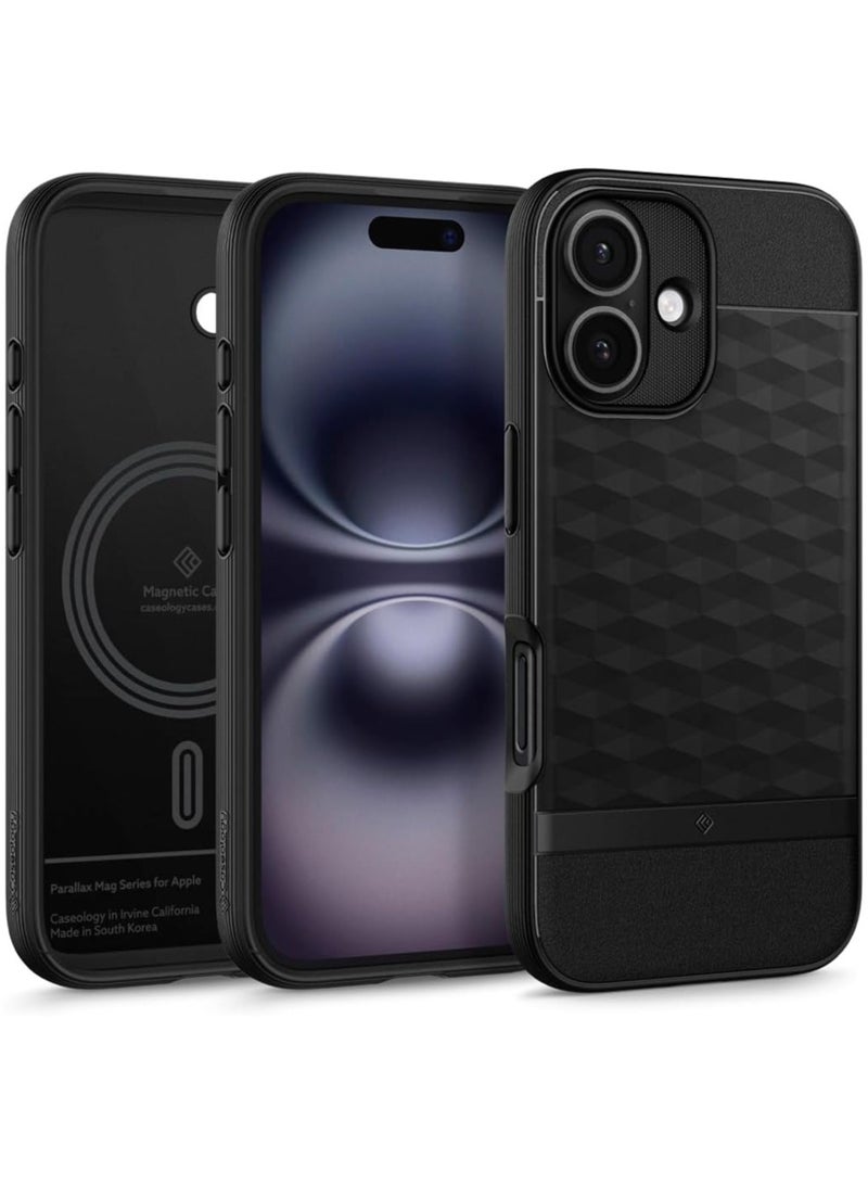 Caseology غطاء حماية ماج، لجهاز آيفون 16 بلس مع تقنية ماج سيف - أسود غير لامع، بمعيار عسكري - Image 1