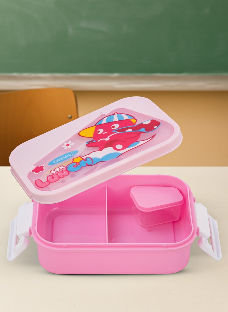 BAYBEE 750 ML Kids Lunch Box For Kids with 2 Compartments Bento Box for Kids & Toddlers With Spoon and Fork, Sauce container | Easy Clean Safe Leakproof School Tiffen Box For Kid Pink - Image 1