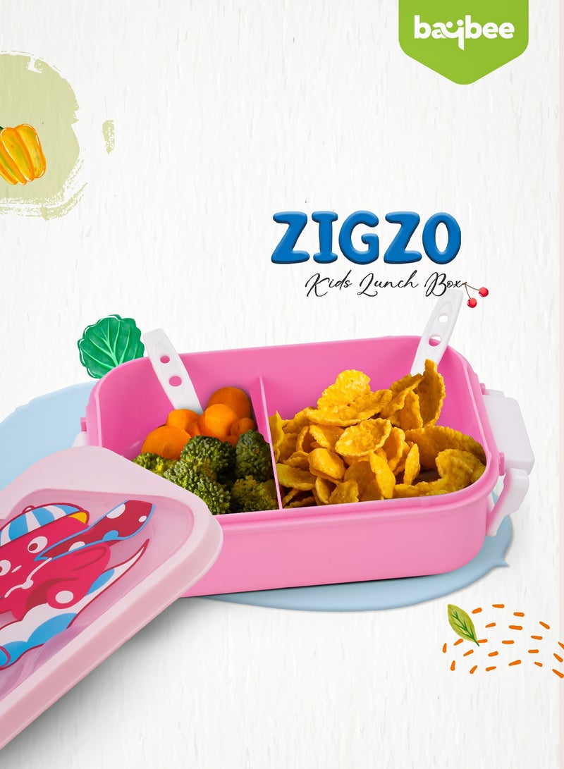 BAYBEE 750 ML Kids Lunch Box For Kids with 2 Compartments Bento Box for Kids & Toddlers With Spoon and Fork, Sauce container | Easy Clean Safe Leakproof School Tiffen Box For Kid Pink - Image 2