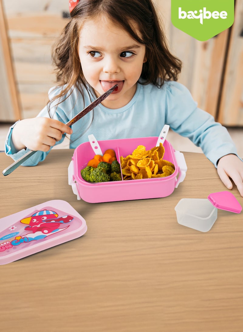BAYBEE 750 ML Kids Lunch Box For Kids with 2 Compartments Bento Box for Kids & Toddlers With Spoon and Fork, Sauce container | Easy Clean Safe Leakproof School Tiffen Box For Kid Pink - Image 3