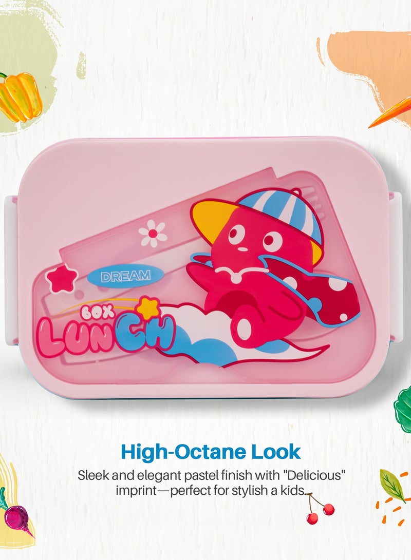 BAYBEE 750 ML Kids Lunch Box For Kids with 2 Compartments Bento Box for Kids & Toddlers With Spoon and Fork, Sauce container | Easy Clean Safe Leakproof School Tiffen Box For Kid Pink - Image 5