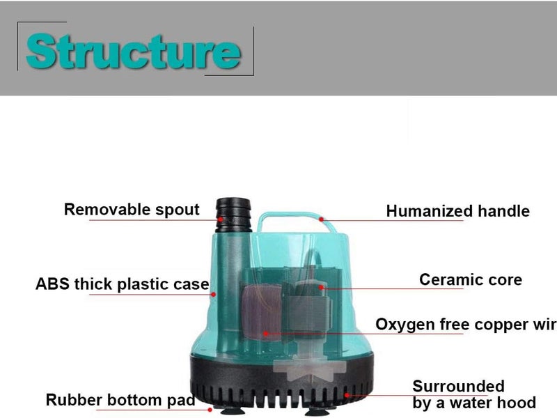 UPETTOOLS Submersible Water Pump, Ultra Silence Circulation Multifunctional Water Pump with Handle For Pond, Aquarium, Hydroponics, Fish Tank Fountain with 5.9ft (1.8M) Power Cord (40W) - Image 4