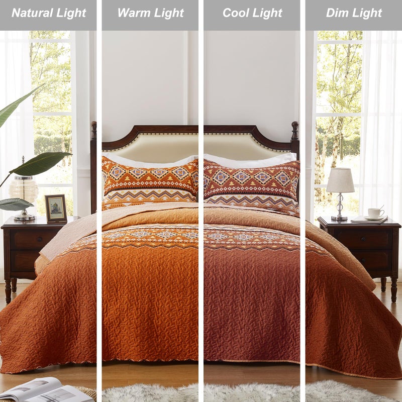 LEAONME 2 Pieces Twin Size Quilt Set Burnt Orange Rust Bohemian Bedspread Coverlet Lightweight Microfiber Bedding Set 68x86 Inch Bed Cover for All Seasons (1 Quilt, 1 Pillow Sham) - Image 2