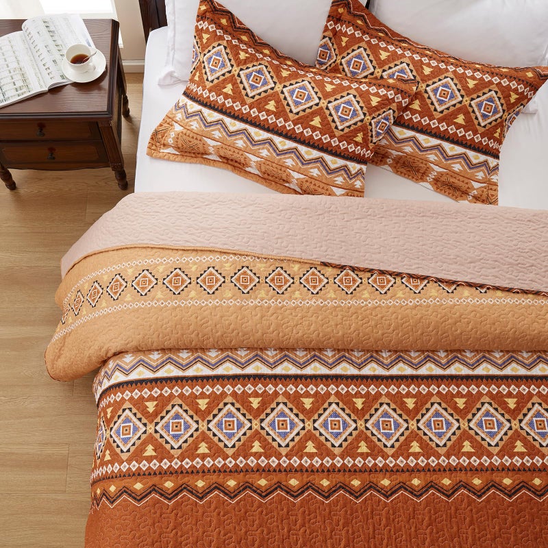 LEAONME 2 Pieces Twin Size Quilt Set Burnt Orange Rust Bohemian Bedspread Coverlet Lightweight Microfiber Bedding Set 68x86 Inch Bed Cover for All Seasons (1 Quilt, 1 Pillow Sham) - Image 5