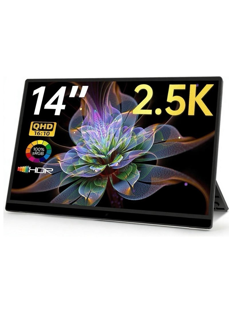 HILUKE 2.5K Portable Monitor 14 Inch with HDR: Ultra-Thin IPS Screen, USB-C & HDMI Plug and Play, Includes Smart Stand Cover, for Laptop, PC, Mac, Phone, and Xbox - Image 1