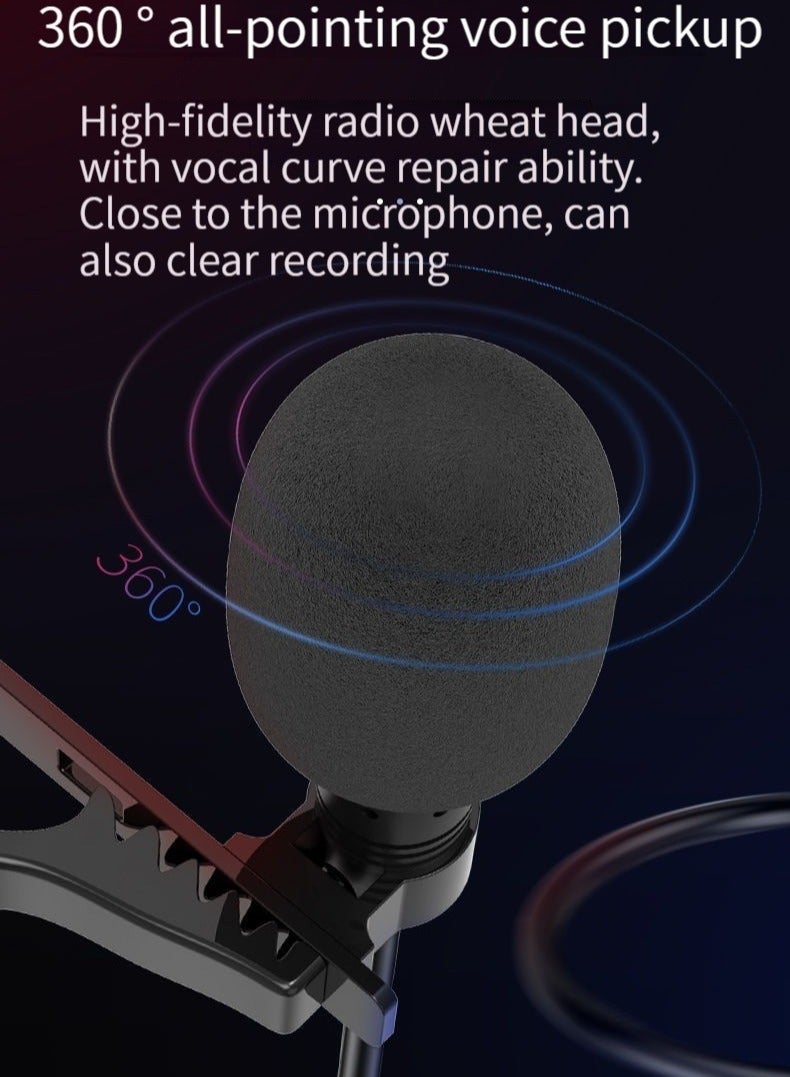 lavalier microphone mini portable small microphone live mobile phone computer recording noise reduction round interface - Image 4