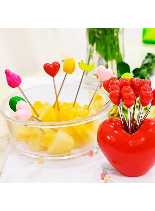 Fruit Forks, Salad Forks with Stainless Steel, Children's Food Pick Fork Holders, Repeated Use of Fruit Forks to Decorate Cute Creative, 10 Different Fruit Forks and 1 Love Holder - Image 2