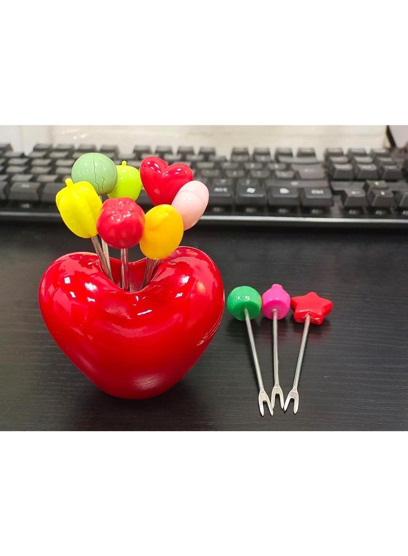 Fruit Forks, Salad Forks with Stainless Steel, Children's Food Pick Fork Holders, Repeated Use of Fruit Forks to Decorate Cute Creative, 10 Different Fruit Forks and 1 Love Holder - Image 3