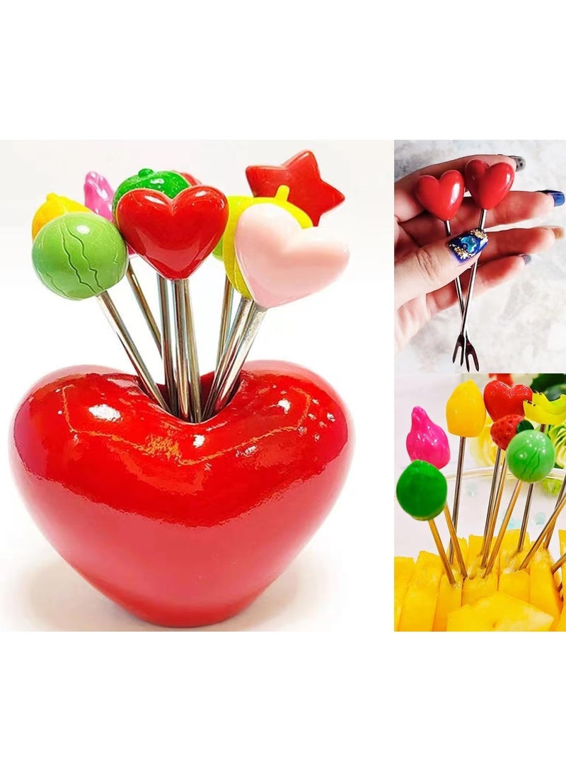 Fruit Forks, Salad Forks with Stainless Steel, Children's Food Pick Fork Holders, Repeated Use of Fruit Forks to Decorate Cute Creative, 10 Different Fruit Forks and 1 Love Holder - Image 4