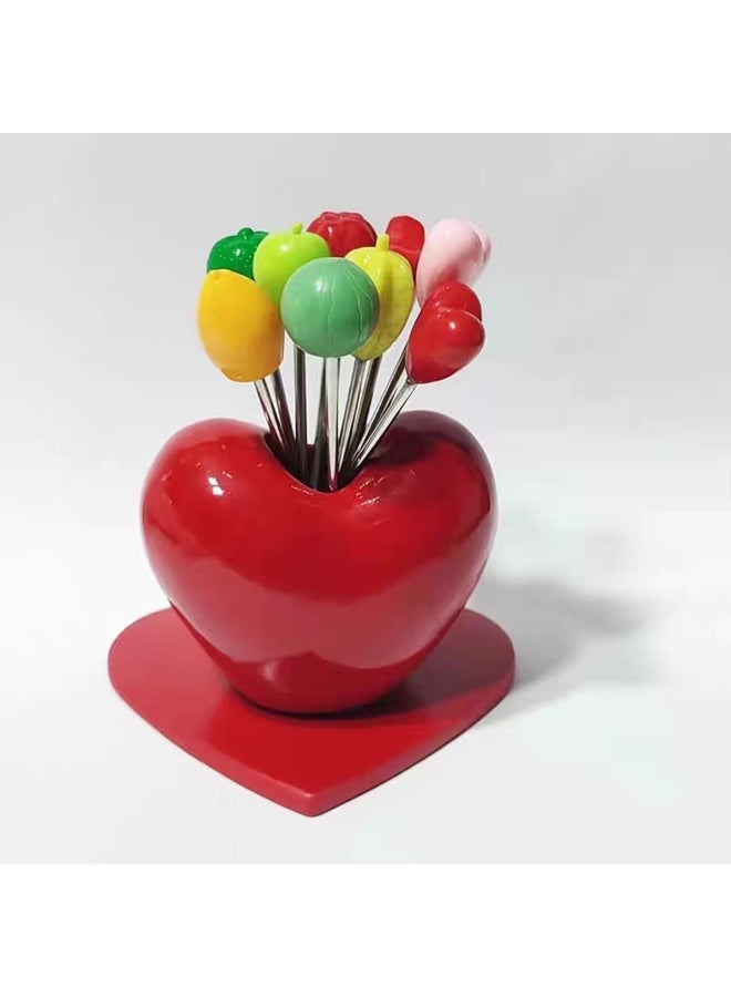 Fruit Forks, Salad Forks with Stainless Steel, Children's Food Pick Fork Holders, Repeated Use of Fruit Forks to Decorate Cute Creative, 10 Different Fruit Forks and 1 Love Holder - Image 5