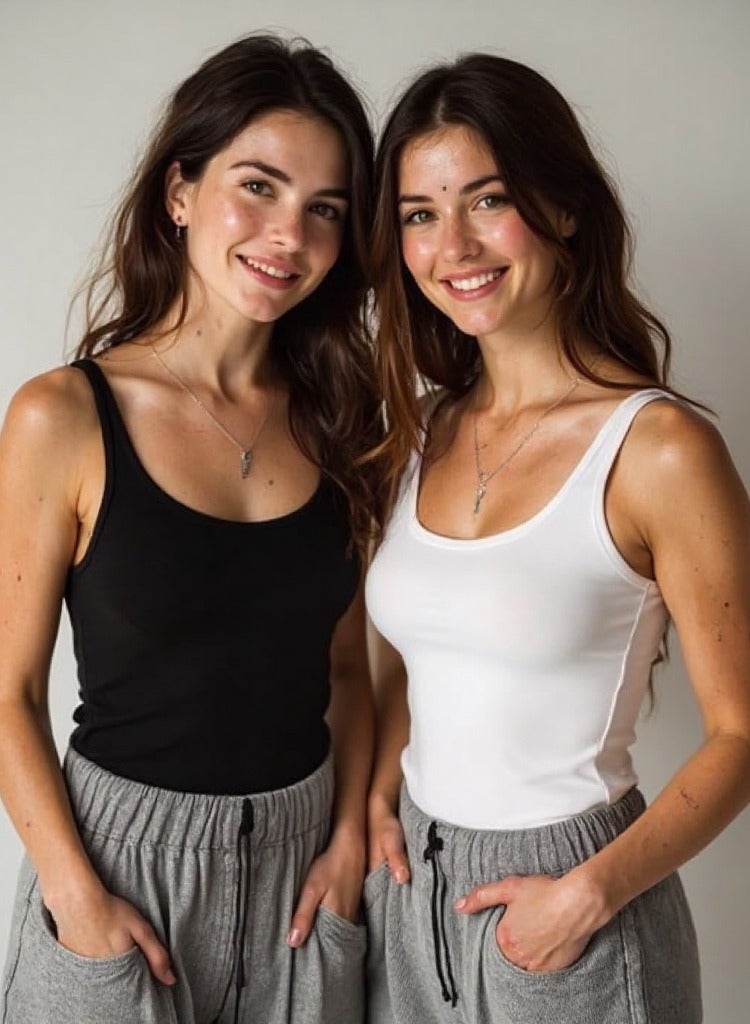 Future Women's Cotton Wide Strap Tank Top – Pack of 2 (Black & White) Size L  - Image 1
