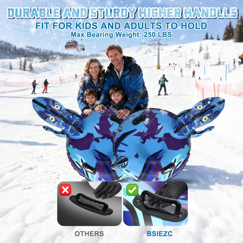 BSIEZC Dinosaur Snow Tube, Inflatable Snow Tube Snow Sled for Kids & Adults, Sledding Heavy Duty Reinforced Double Layers Bottom, Ideal Christmas Gifts Snow Toys Winter Outdoors Fun Boys Girls(1 Pack) - Image 3