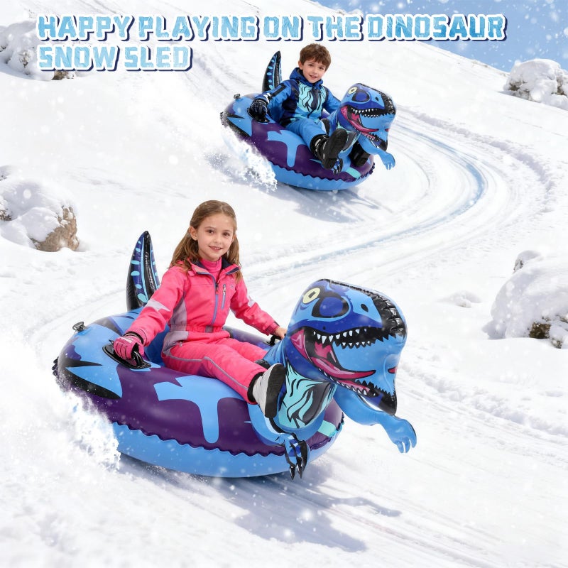 BSIEZC Dinosaur Snow Tube, Inflatable Snow Tube Snow Sled for Kids & Adults, Sledding Heavy Duty Reinforced Double Layers Bottom, Ideal Christmas Gifts Snow Toys Winter Outdoors Fun Boys Girls(1 Pack) - Image 4