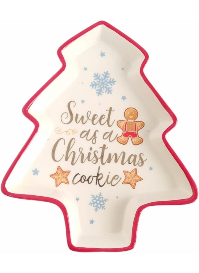 Generic FAM 1-Piece Christmas Plate Ceramic Christmas Tree Design - Christmas Dinner Plate 20.5x20.5x2cm Dessert Plate – Christmas Tableware Ceramic – Christmas Table Decorations  - Image 1