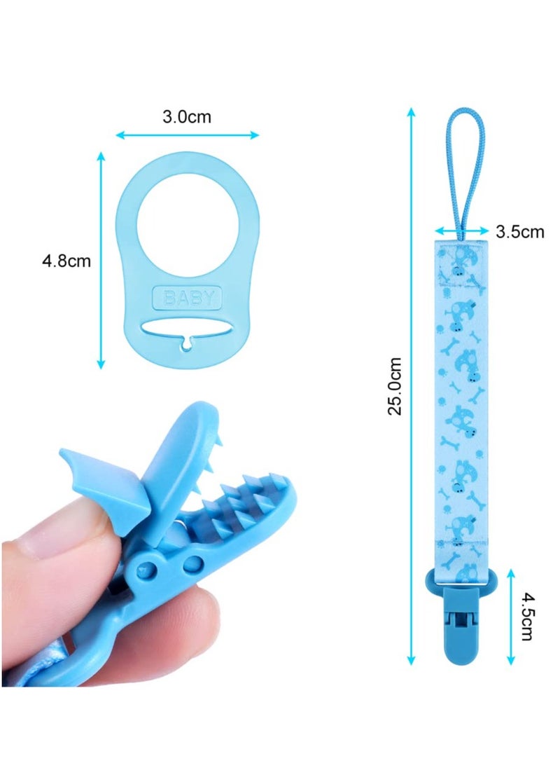 Mr. Penda 4 Pack Baby Pacifier Chain with 4 Adapters, Silicone Ring Adapter, Chain Straps for Pacifier Clip, Teething Toys for Baby (Blue)  - Image 2