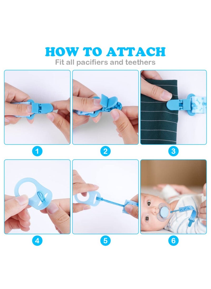 Mr. Penda 4 Pack Baby Pacifier Chain with 4 Adapters, Silicone Ring Adapter, Chain Straps for Pacifier Clip, Teething Toys for Baby (Blue)  - Image 4