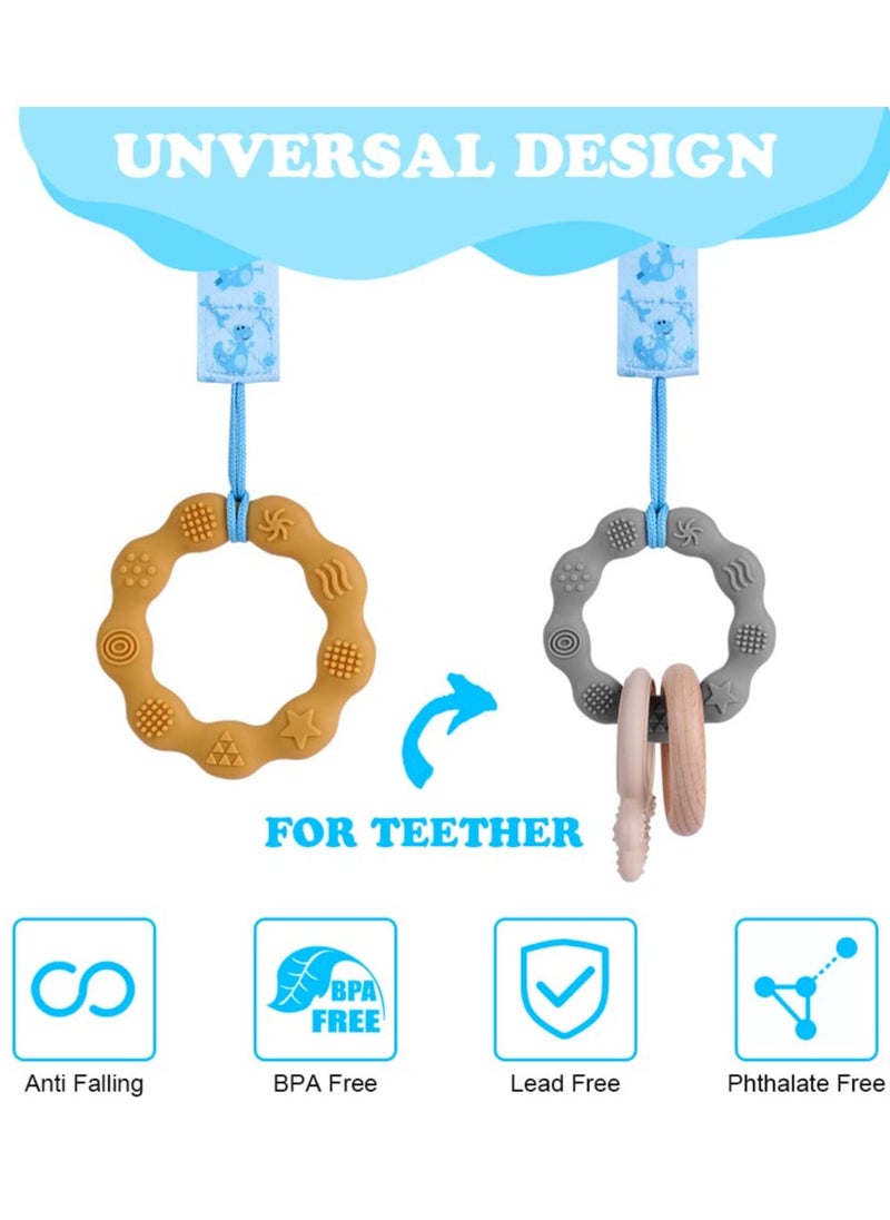 Mr. Penda 4 Pack Baby Pacifier Chain with 4 Adapters, Silicone Ring Adapter, Chain Straps for Pacifier Clip, Teething Toys for Baby (Blue)  - Image 5
