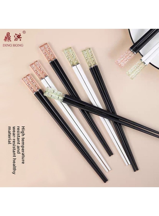 Household Chopsticks Cherry Blossom High-end Alloy Chopsticks Wholesale Light Luxury Anti-slip Japanese-style Crystal Pointed High-value Chopsticks-Color:White Chopsticks Body Powder Cherry 5 Double Card Simple Outfit  - Image 2