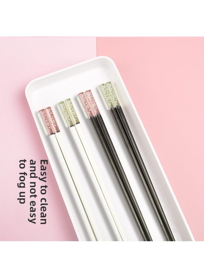 Household Chopsticks Cherry Blossom High-end Alloy Chopsticks Wholesale Light Luxury Anti-slip Japanese-style Crystal Pointed High-value Chopsticks-Color:White Chopsticks Body Powder Cherry 5 Double Card Simple Outfit  - Image 3