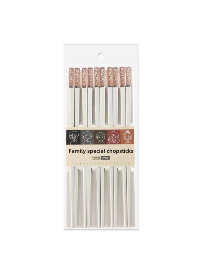 Household Chopsticks Cherry Blossom High-end Alloy Chopsticks Wholesale Light Luxury Anti-slip Japanese-style Crystal Pointed High-value Chopsticks-Color:White Chopsticks Body Powder Cherry 5 Double Card Simple Outfit  - Image 1