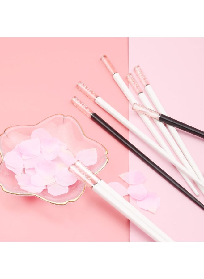 Household Chopsticks Cherry Blossom High-end Alloy Chopsticks Wholesale Light Luxury Anti-slip Japanese-style Crystal Pointed High-value Chopsticks-Color:White Chopsticks Body Powder Cherry 5 Double Card Simple Outfit  - Image 5