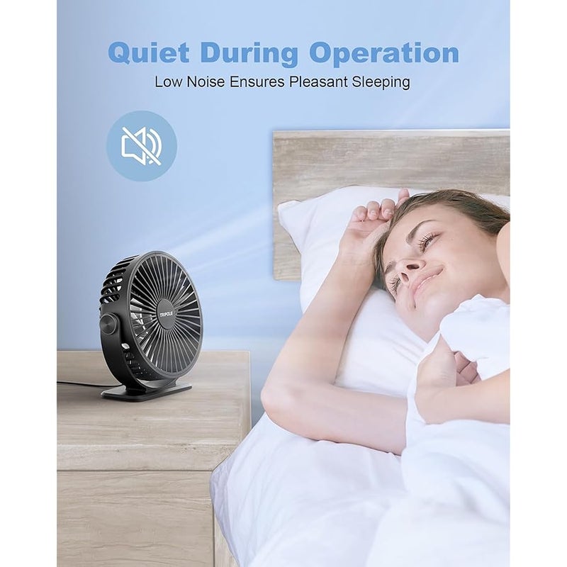 TriPole Desk Fan USB Powered Small Portable Fan, 3 Speeds Adjustable Strong Breeze Mini Personal Fan, 360° Rotation Quiet Plug In USB Fan for Desktop Bedroom Office Table Travel, Black, 4.9ft Cable - Image 5