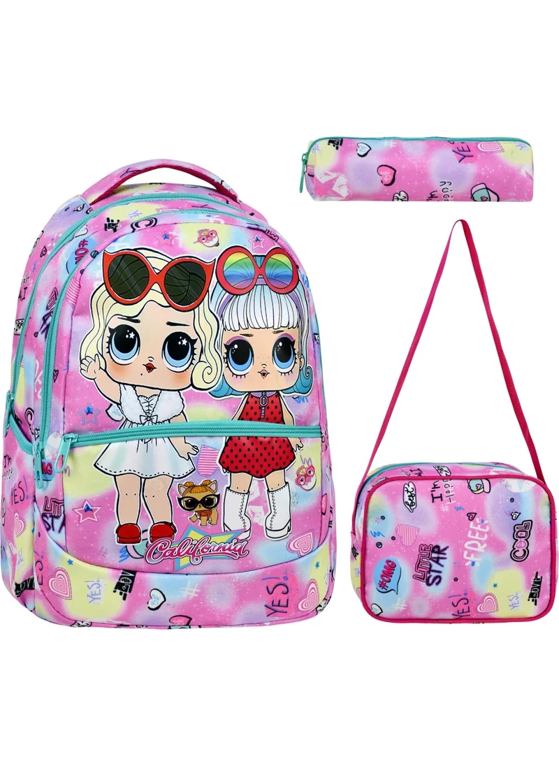 Çantaland 3-Piece Primary School Girl Patterned, Girls Lunch Box and Pencil Case School Bag