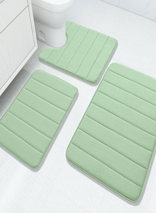 Buganda Memory Foam 3 Pieces Bathroom Rugs Set - Thick Soft Absorbent Non-Slip Bath Mats, Washable Small/Large/Contour Bath Rugs (24" x 16" + 30" x 20" + 24" x 20", Sage Green) - Image 1