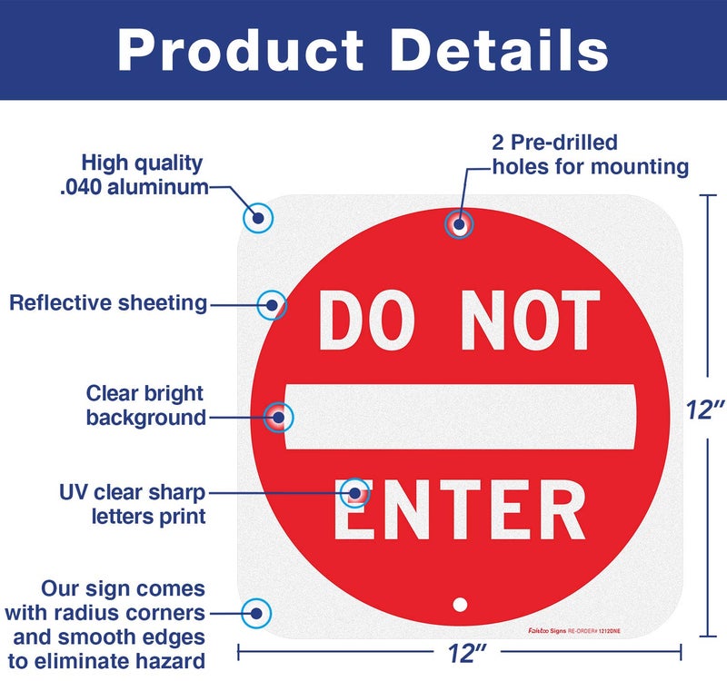 Faittoo Do Not Enter Sign,12x12 Inch Square .040 Aluminum,Reflective Rust Free Metal Sign,Fade/Weather Resistant,Easy to Mount,Indoor/Outdoor Use - Image 2