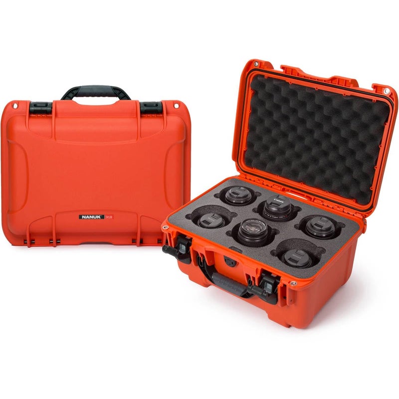 NANUK Medium Series 918 Lightweight NK7 Resin Waterproof Protective Case with Foam Insert for 6 Camera Lens Orange