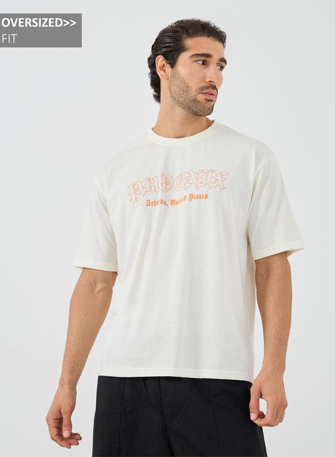 Styli Slogan Print Crew Neck Oversized T-Shirt - Image 1