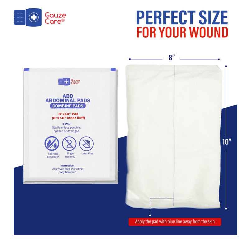 Gauze Care GauzeCare Sterile Abdominal- ABD Combine Pads| 40-Pack, 8x10 Inches| Extra Absorbent & Thick, Individually Wrapped Wound Dressing, First Aid Pads| Surgical-Grade, Nonstick- for Heavy Leakage, Post Op - Image 2