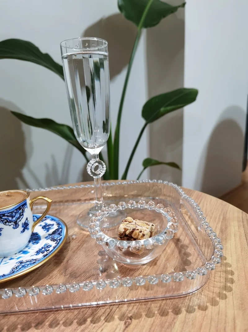Safestore 2-Piece Beaded Rectangular Mica Presentation Tray Coffee Presentation Tray