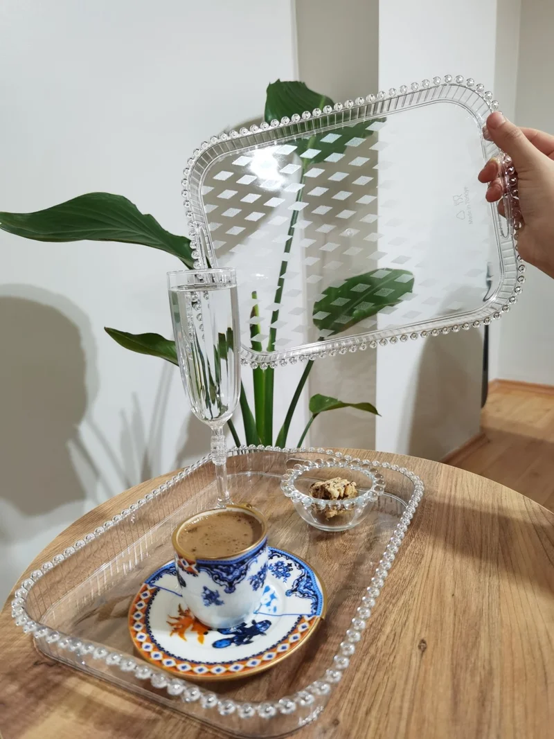 Safestore 2-Piece Beaded Rectangular Mica Presentation Tray Coffee Presentation Tray