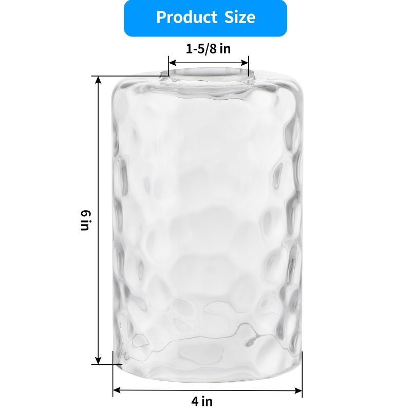 Skelang Hammered Lip-less Glass Lamp Shade, Cylindrical Light Cover with Fitter Opening, Replacement for Chandelier, Pendant, Bathroom Vanity Light, 4 Pcs - Image 3