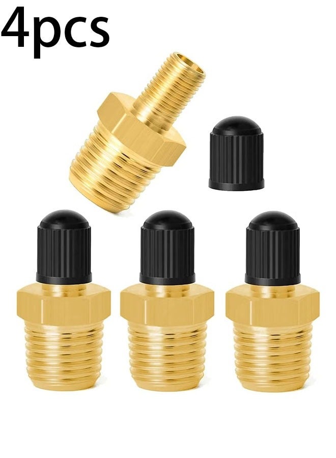 Ailily 4Pcs 1/4 Inch NPT Tank Valves Anti Corrosion Brass Schrader Valve with 1/4 Inch Male NPT Standard Thread Core and Cap Car Air Valve Air Compressor Tank Fill Valves Air Tool Fittings - Image 1