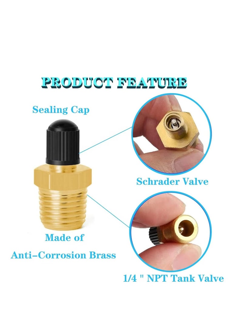 Ailily 4Pcs 1/4 Inch NPT Tank Valves Anti Corrosion Brass Schrader Valve with 1/4 Inch Male NPT Standard Thread Core and Cap Car Air Valve Air Compressor Tank Fill Valves Air Tool Fittings - Image 2