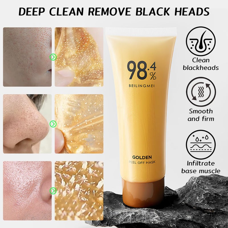 Rednow Gold Foil Peel-Off Mask,Gold Peel Off Face Mask Anti-Wrinkle,98.4% Golden Peel Off Mask,Anti-Aging Gold Face Mask for Moisturizing,Removes Blackheads,Reduces Fine Lines,Cleans Pores(2PCS) - Image 2